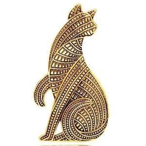 Cat Brooch Egyptian Cold Pin Stylish Large Textured Gold sphynx Goddess Glam Fun